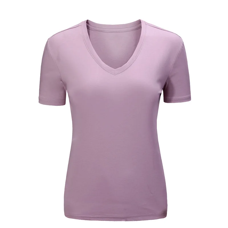 

2021 New Women's Classic White Cotton T-Shirt Casual V Neck Summer Female Short Sleeve Cool Solid Color Tee Shirt Top Purple