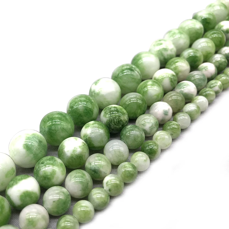 Wholesale Natural Green Yellow Jades Gem Stone Round Loose Beads 6 8 10 12 mm For Jewelry Making DIY Bracelet Necklace 15 inch