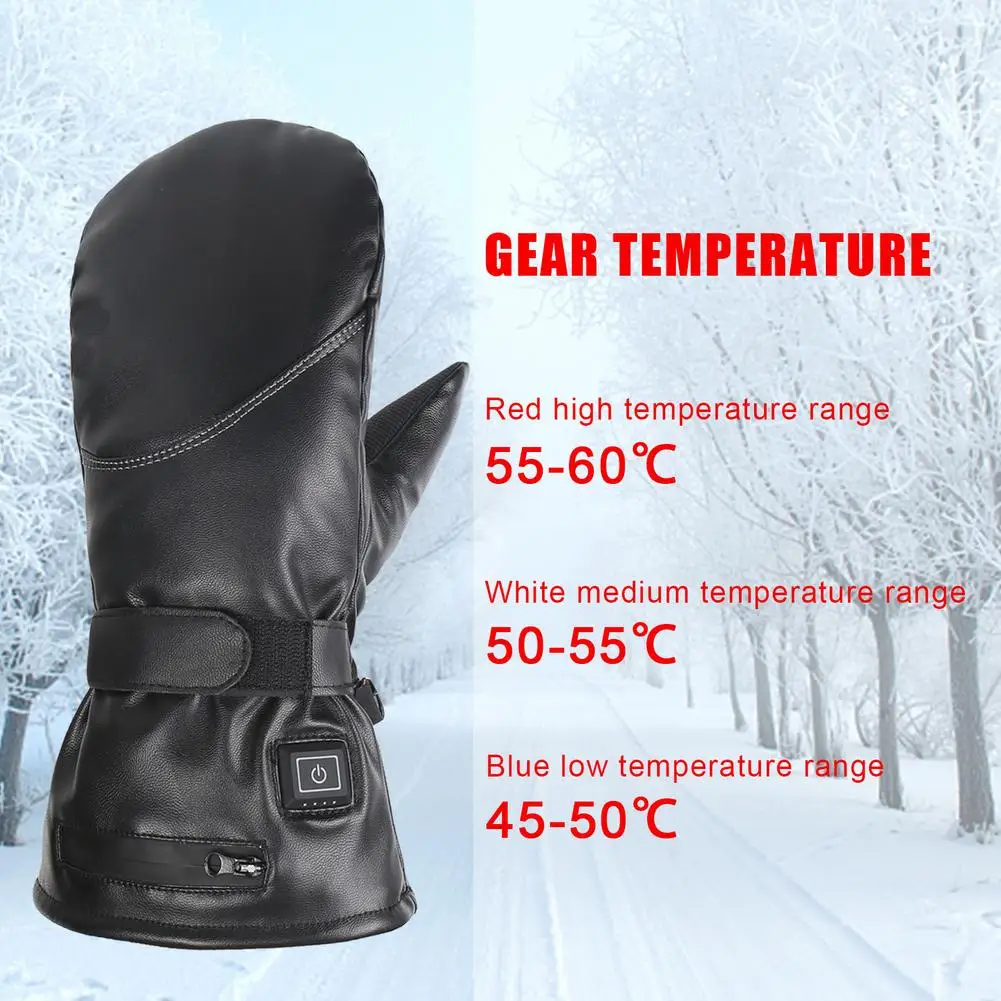 2021 Windproof USB Charging Heating Gloves PU Waterproof Heated Ski Gloves Winter Hand Warm Gloves Mittens Heating Gloves