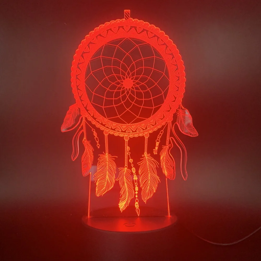 3D Dream Catcher Lamp Acrylic Led 7 Color Night Light Bedroom Desk Lamp Birthday Christmas Gift Decoration Wine Chime Lamp USB