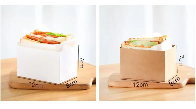 300pcs Kraft Paper Sandwiches Wrapping Box Thick Egg Toast Bread Breakfast Packaging Box Burger Teatime Paper Tray SN3783