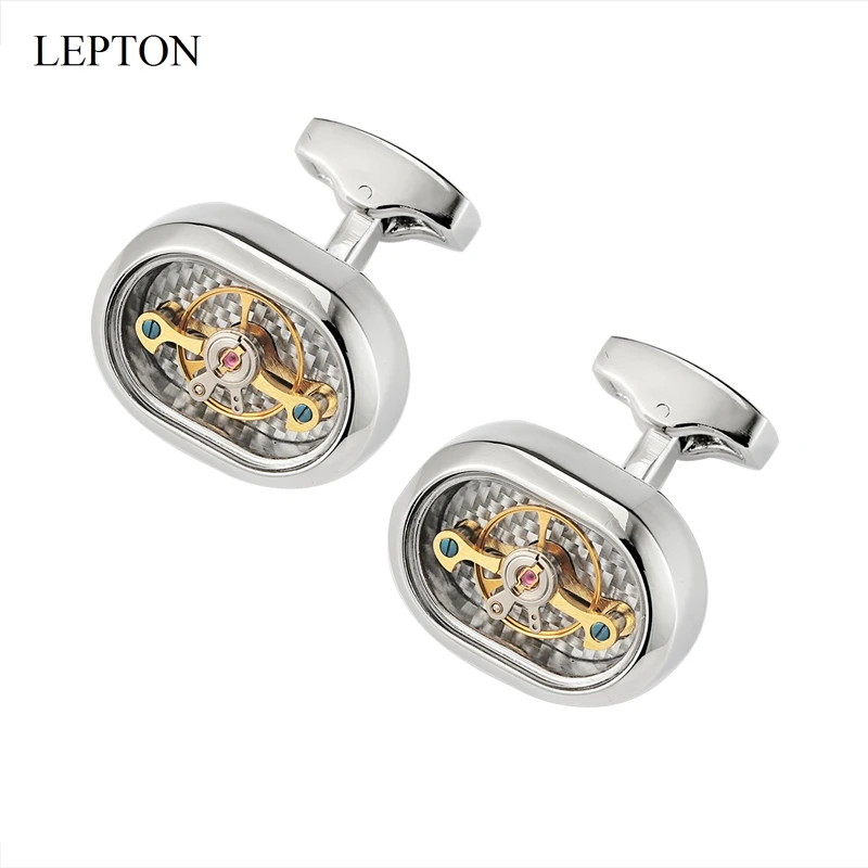 Newest Movement Tourbillon Cufflinks For Mens Lepton High quality Mechanical Watch Steampunk Gear Cuff links Relojes Gemelos