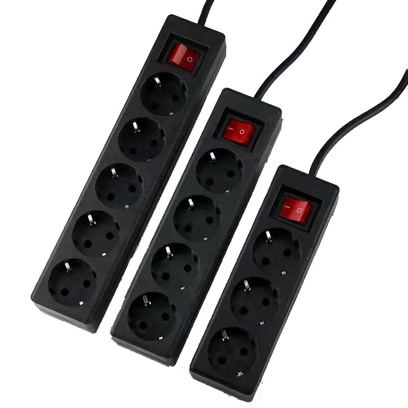 

250V 16A 3m 5m 3/4/5 Jack German Russia Korea Power Strip EU Extension Outlet Switch Socket For Home Office Network Filter