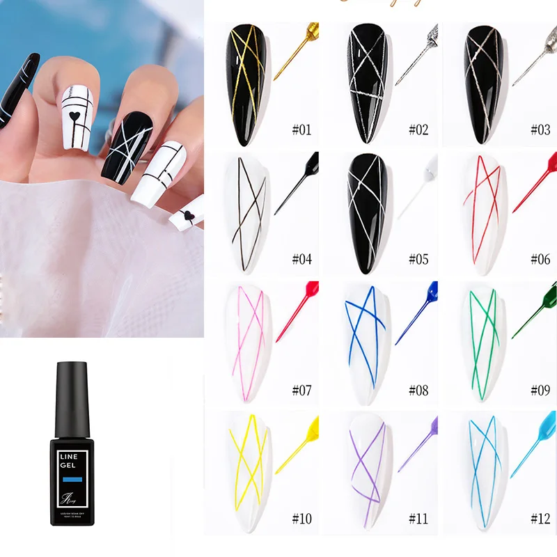 

15ml/bottle Nail Drawing Line Gel Polish UV Paint Silk Line Nail Art Gel Manicure 12Colors Wire Polish Gel Varnish Nail Polish #