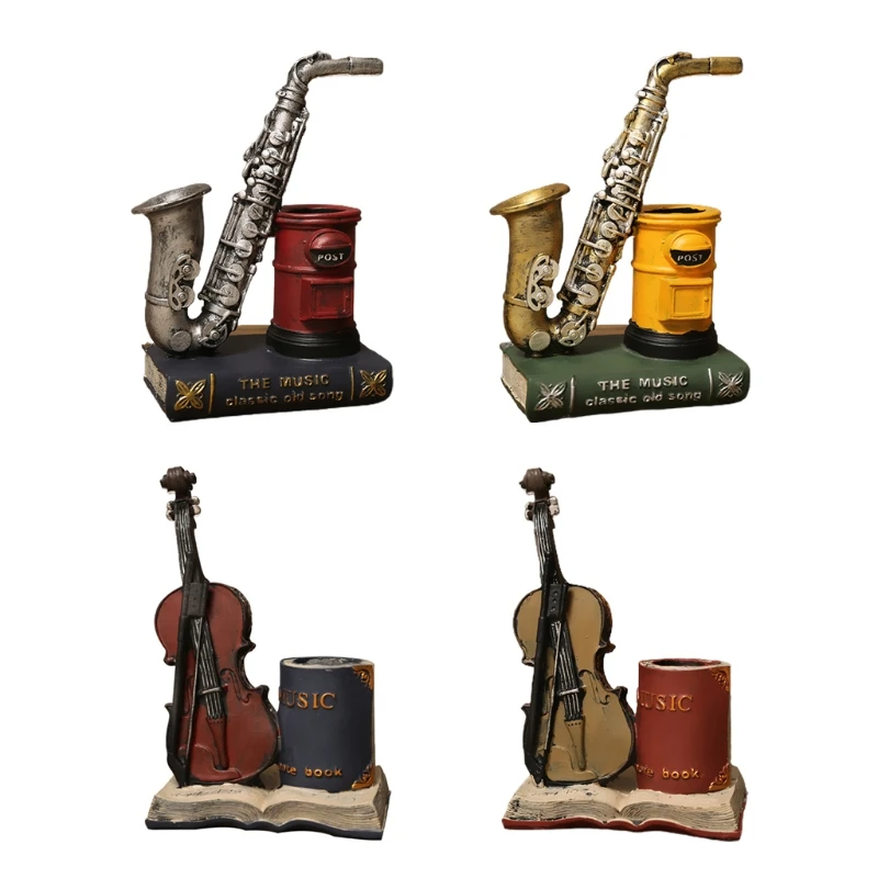 

Antique Pen Cup Saxophone Pencil Holder Postbox-like Fountain Pen Holder Vintage Desk Ornaments for Home Office School