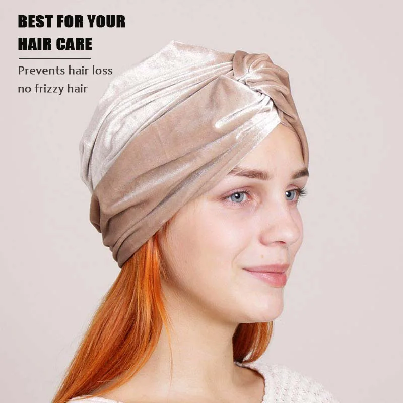 New Women Stretch Solid Ruffle Turban Hat Scarf Knotted Chemo Beanie Caps Headwrap for Cancer Chemotherapy Hair Loss Accessories