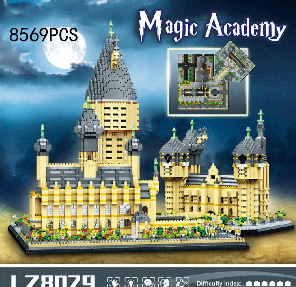 Magic World School Micro Diamond Block World Famous Architecture 3in1 England Alnwick Castle Mini Build Brick Toy Nanobrick