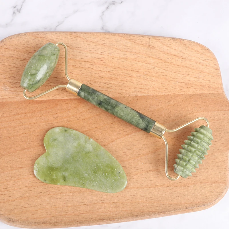 Natural Jade Stone Facial Massage Roller Guasha Board Double Heads Face Lift Body Skin Relaxation Slimming Beauty Neck Thin Lift