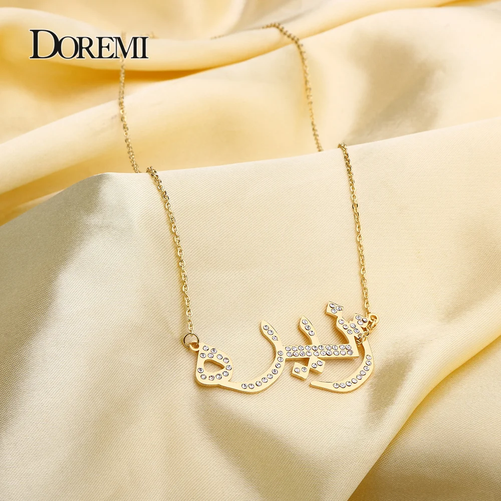 DOREMI 316L Stainless Custom Arabic Name Neckalce with Stones Crystal Personalized Jewelry Custom Name Necklace Gold Your Name