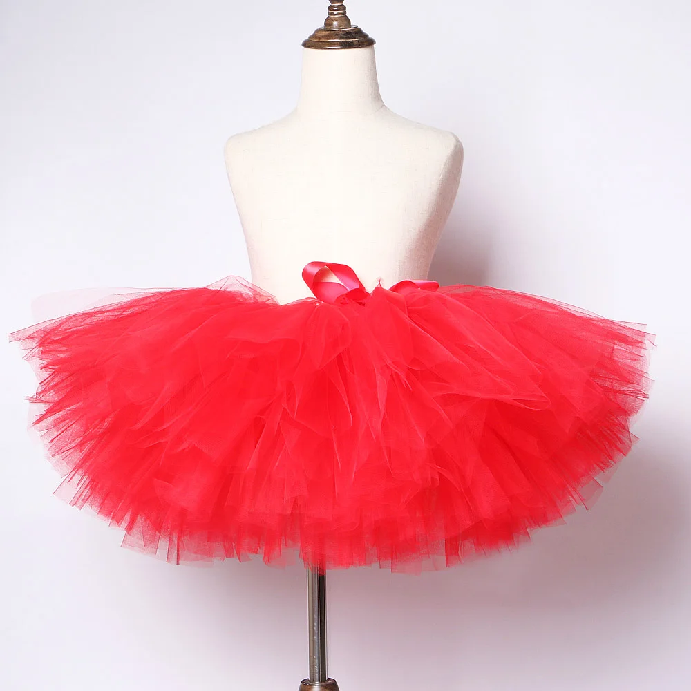 Solid Red Girl Skirts Children Dance Costumes for Kids Tutus Princess Tulle Ballet Skirt for Birthday Party Baby Photography