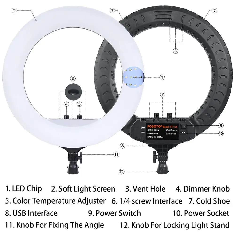 FOSOTO FT-54 21 Inch Led Ring Light 2700 -6500K Photography Lighting Camera Phone Ringlight Makeup Video Ring Lamp With Remote