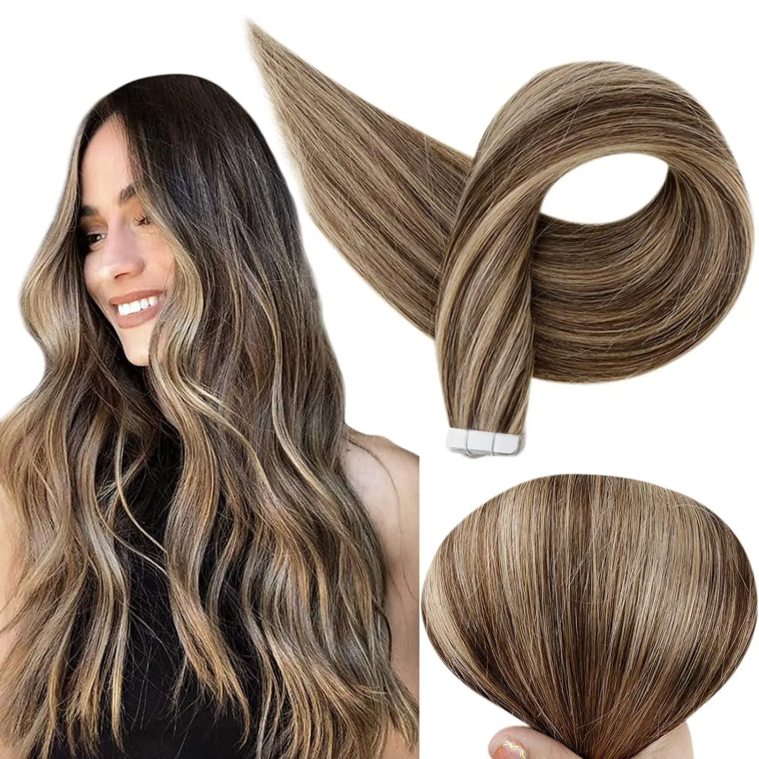 Volledige Glans Tape In Human Hair Extensions Balayage Blonde Kleur Omber 100% Menselijk Haar Huid Inslag Lijm Op Naadloze Remy Haar