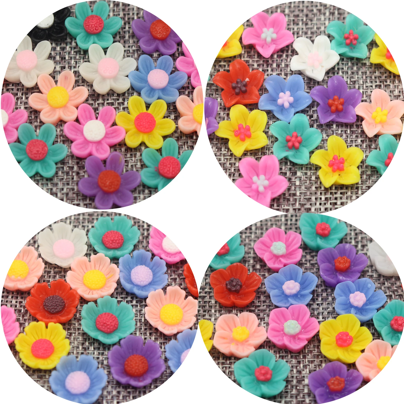 

100pcs Mixed Color Flatback Resin Flower Cabochons Various Scrapbooking Craft