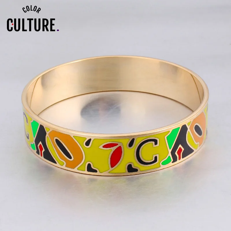 Indian 16mm Width Big Bracelet  Vintage Gold-color Designer Enamel Bangles for Women Trendy Party Jewelry