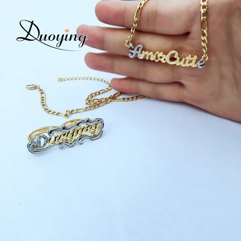 New Hip Hop Letter Necklace Name Personalized Custom Necklace Gold&Silver Double Color Nameplate Necklace Pendant Set Gifts