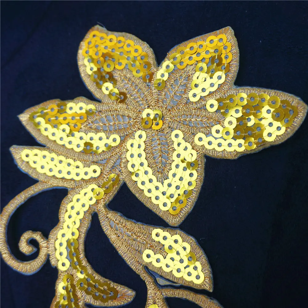 2PCS Gold Silver Sequin Flower Tassel Embroidered Gown Appliques Iron Sew On Patches Fabric Collar For Wedding Decor Dress DIY