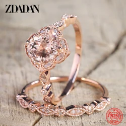 ZDADAN 925 Sterling Silver 18K Rose Gold CZ Rings For Women Wedding Jewelry Party Gift
