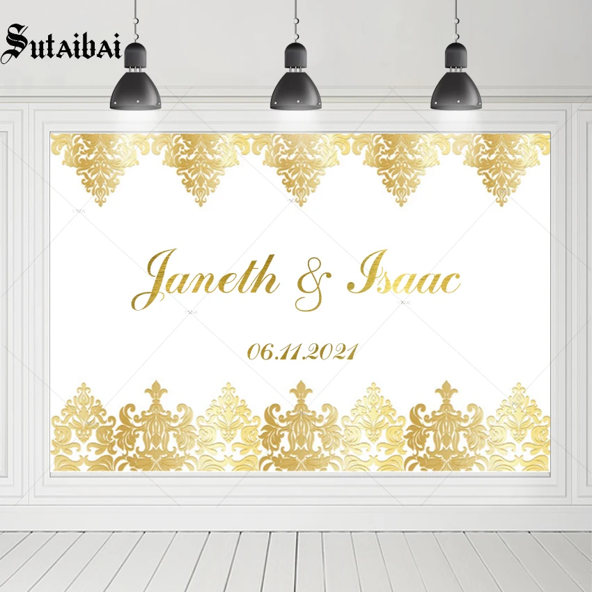 Wedding Backdrop Royal Gold Flower Pattern Photography Background Bridal Shower Party Decor Custom Photo Studio Backdrop