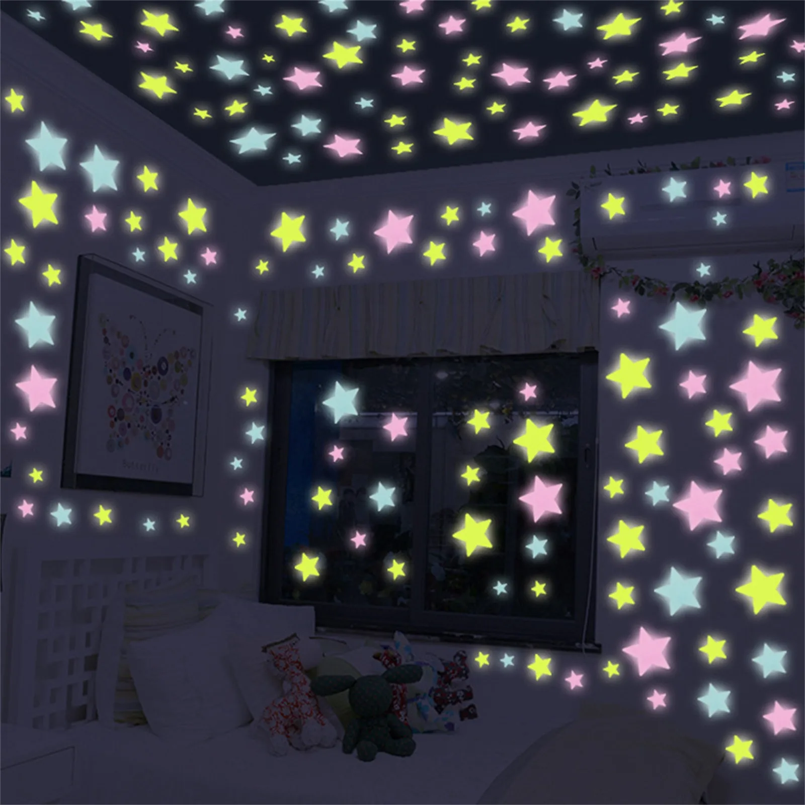 50Pc Glow in The Dark 3D Stars Wall Stickers Luminous Fluorescent Plastic Wall Stickers Murals Decals for Art Bedroom Room Decor