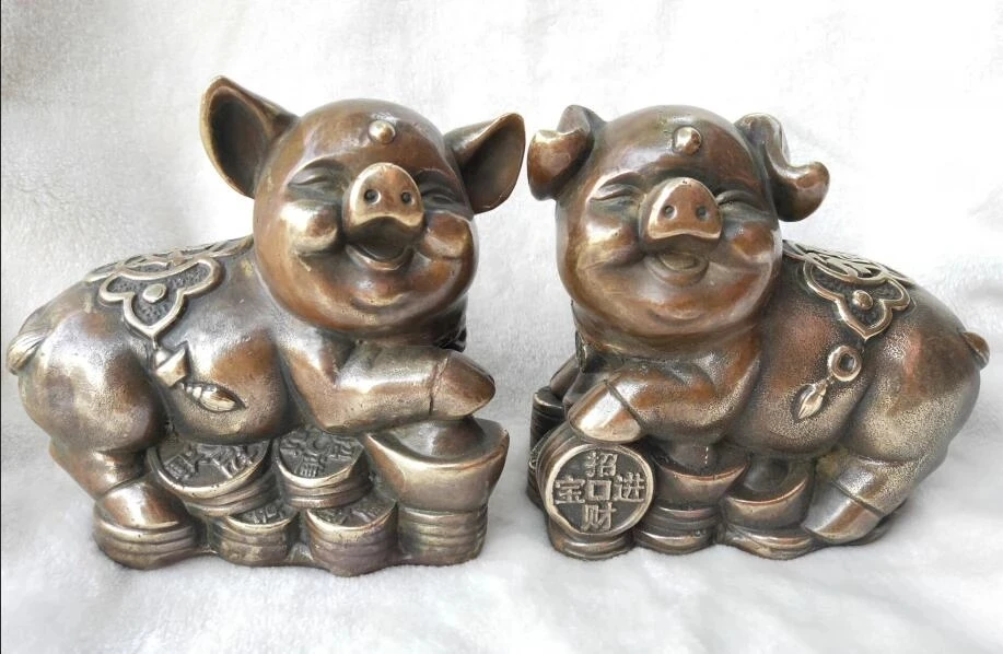 

China's pure brass zodiac get rich pig A pair