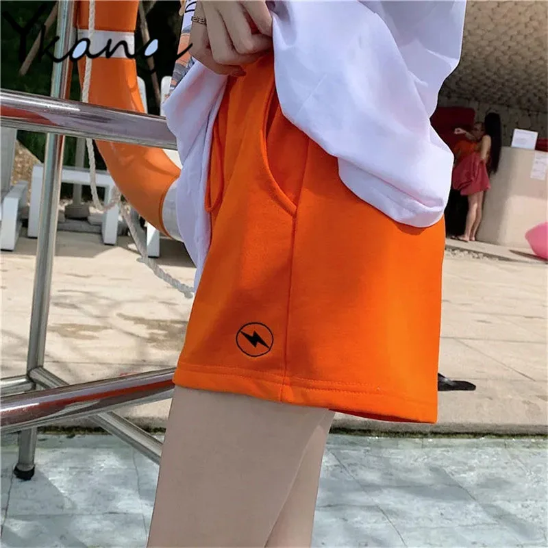 

Fluorescent Green Shorts Summer Women Clothing Ulzzang Baggy High Waisted Wide Leg Jogger Running Biker Short with Pocket Female