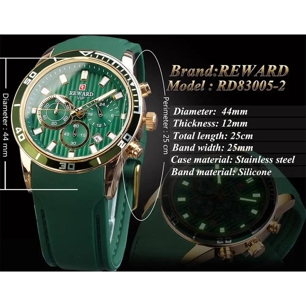 REWARD 2020 Fashion Green Dial Calendar Display Men Top Brand Luxury Design Military Quartz Sport Wrist Watch Male Clock Relogio