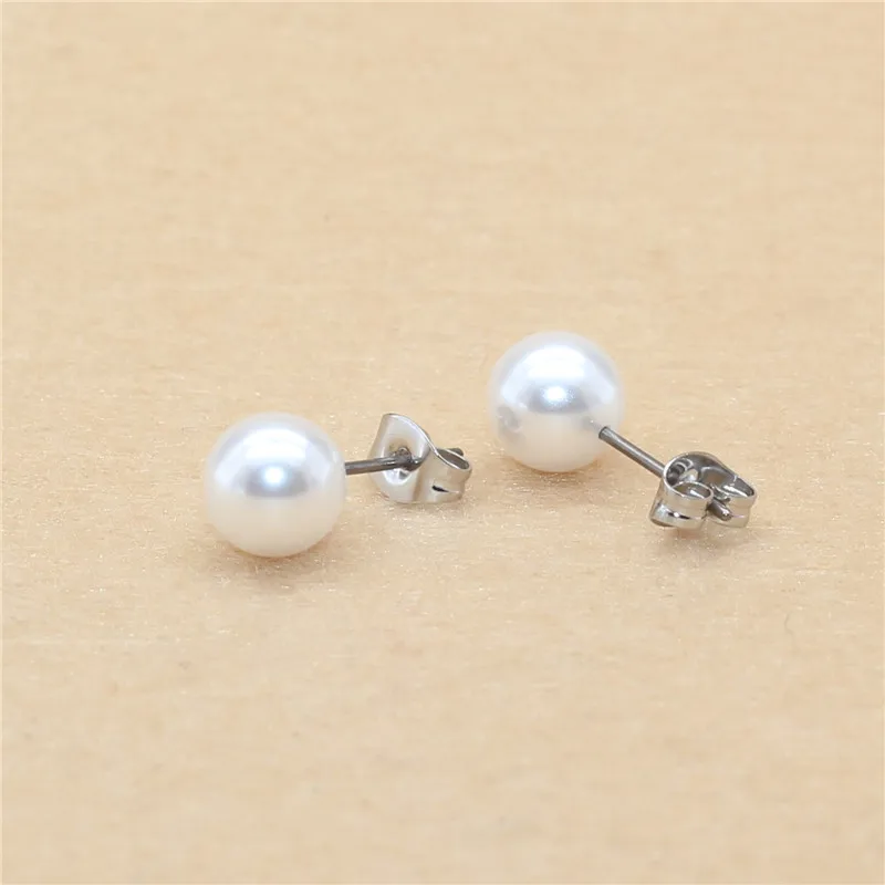 Brief Style Titanium Steel With ABS imitation Pearl Pearls Stud Earrings 3mm to 8mm No Fade Allergy Free