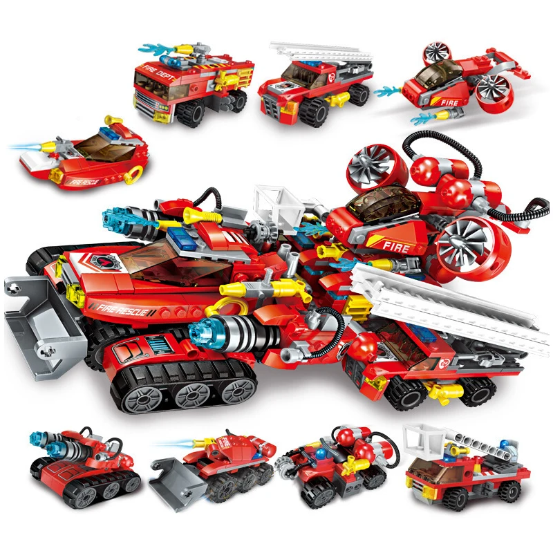 QMAN 1410 building blocks Bricks Model Kids Toys 8IN1 Extreme rescue vehicle 571Pieces fire car 6-10 years old boys gift