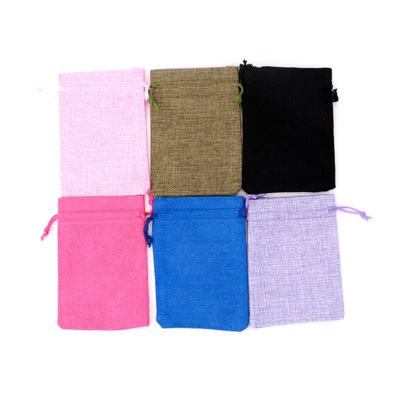 100pcs/lot Vintage Burlap Hessian Candy Bags Colorful 10x14cm Wedding Party Favor Pouch Jute Christmas Gift Packaging Bags