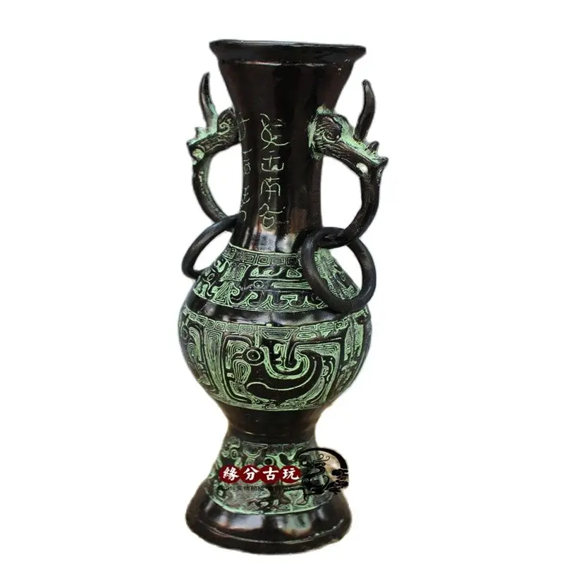 Chinese Old Bronze Double Ear Dragon pattern Vase