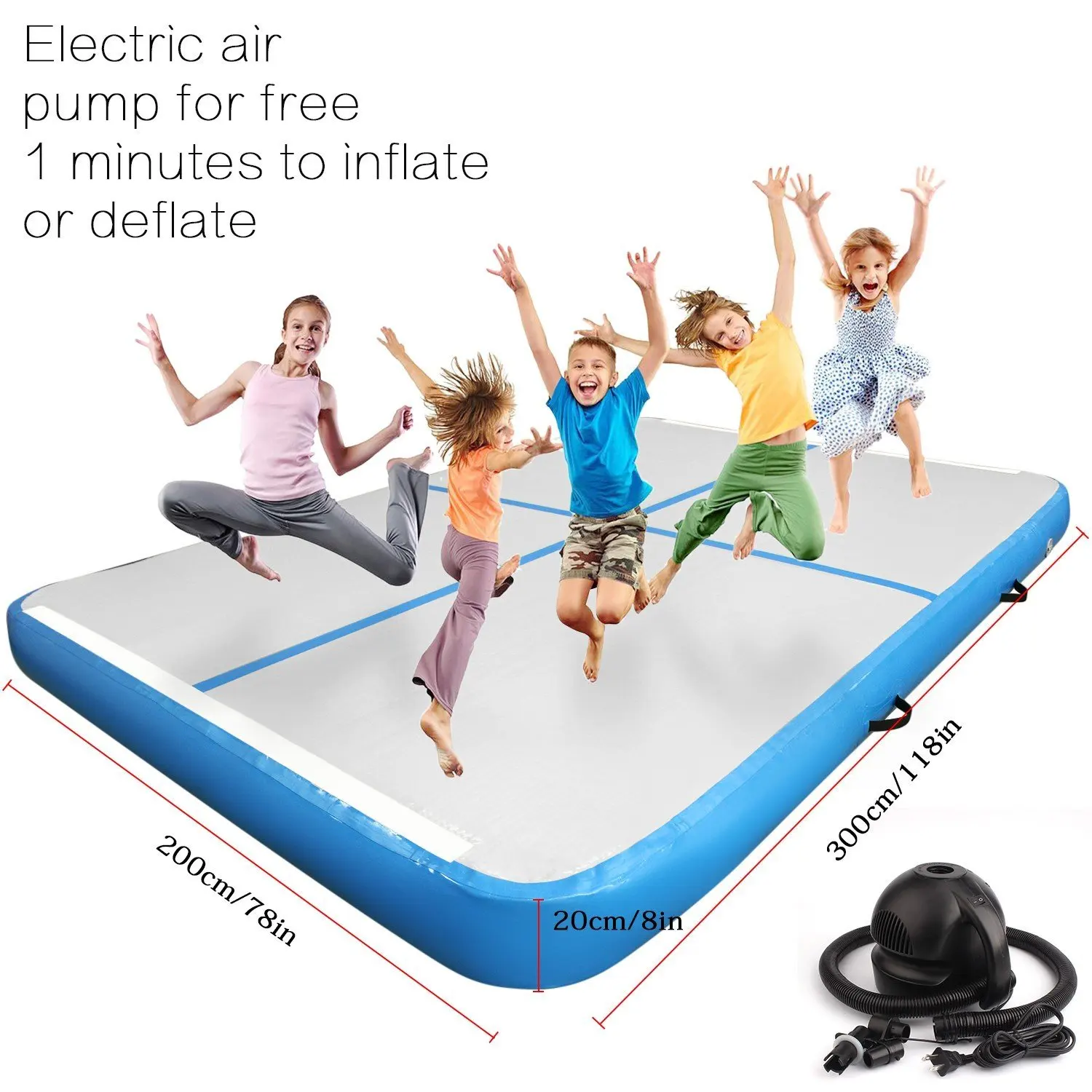 HIBADOU Air Track Gymnastik-Luftmatte, 3 x 2 x 0,2 m, Tumble Track Tumbling-Matte, aufblasbare Fußmatten mit elektrischer Luftpumpe – Detail 5