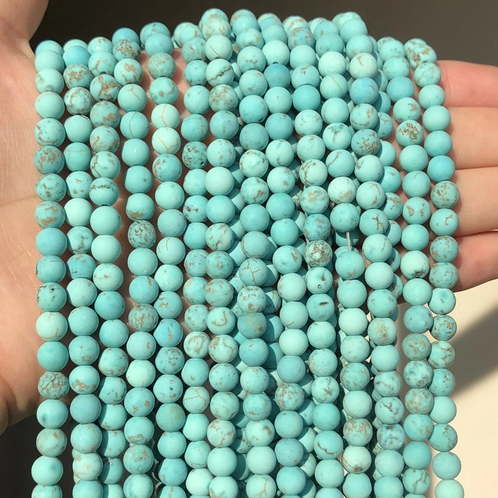 Polish Round Matte Frosted Blue Turquoises Natural Stone Beads Amazonite Watermelon Loose Beads for Bracelet Jewelry Making 15\'\'