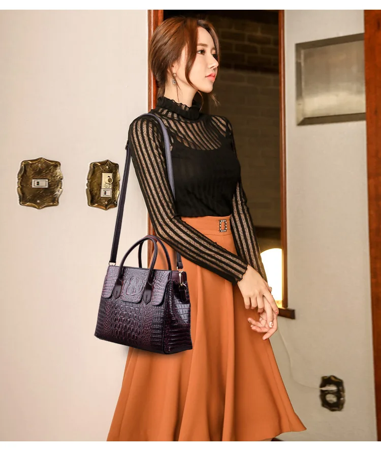 2023 Fashion Black Women Genuine Leather Bag Crocodile  Crossbody Bag Female Retro Capacity Handbags Tote Bag Dropshipping J392