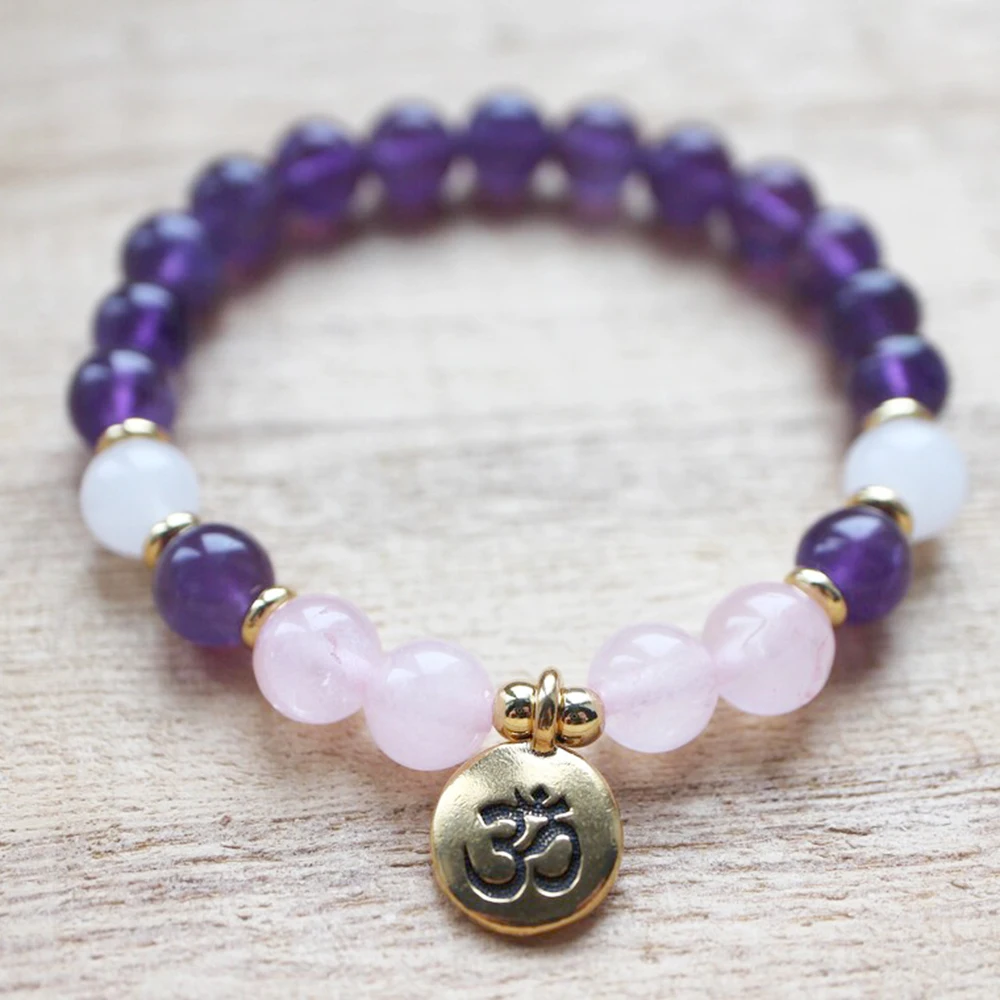 

MG1332 Natural Amethyst Wrist Mala Yoga Bracelet Rose Quartz Crystals Handamde Bracelet Spiritual Healing Jewelry For Women