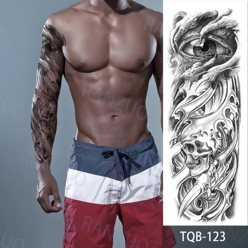 Tatuagem temporária impermeável para homens e mulheres, tatuagem falsa, crânio, lobo, rosa, moda