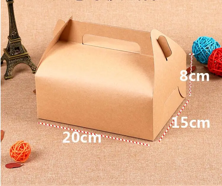 

20Pcs Brown Kraft Gift Box Large Cake Box With Handle Cardboard Cupcake Packing Box Present Party Boxes 20x15x8cm