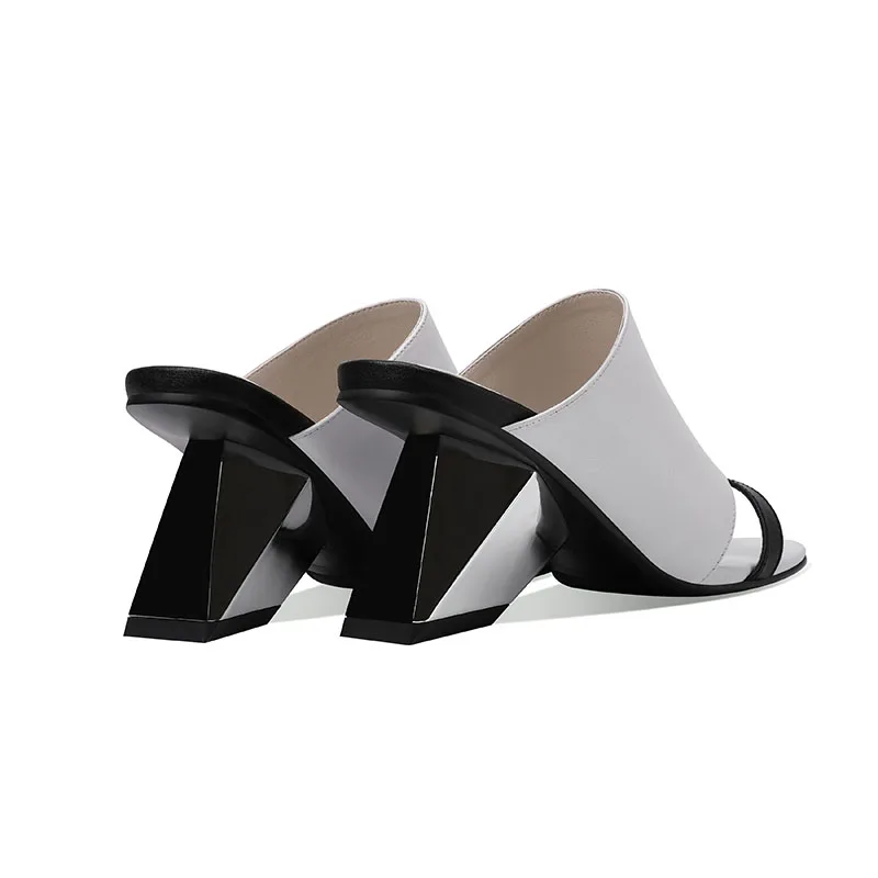 Phoentin women black modern slippers 2021 summer high heels outside slippers female genuine leather Hit color Mules shoes FT1494