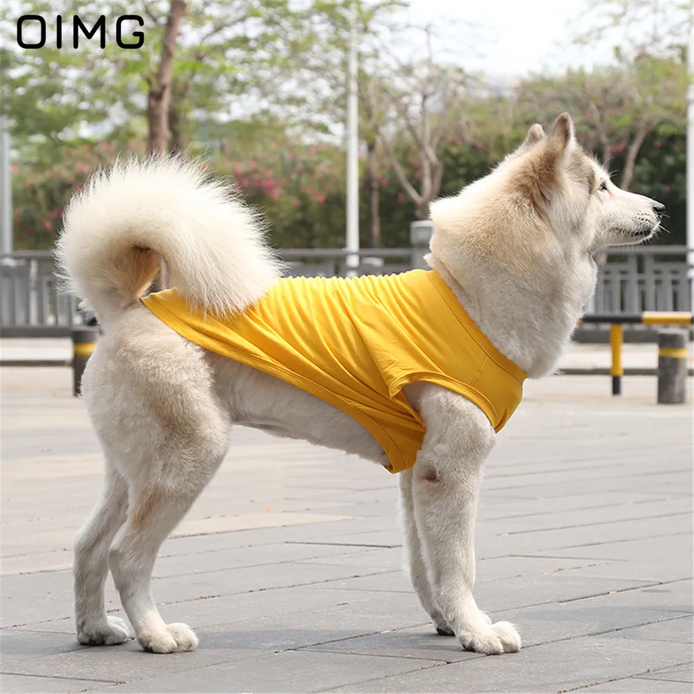 OIMG Solid Color Dog T-shirts Golden Retriever Labrador French Bulldog Sleeveless Cotton Pet Shirts For Medium Large Dog Clothes