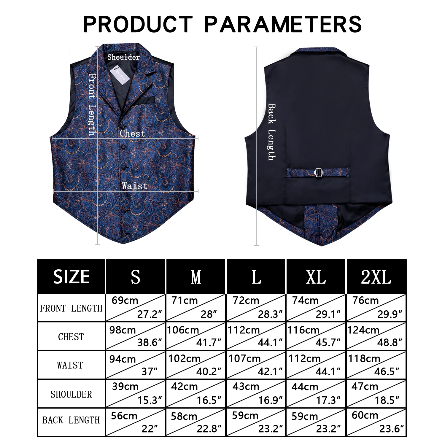 Barry.Wang Blue Paisley Herringbone Vest Coat Men Silk Suit Vest Single-Breasted Notched Lapel Waistcoat MD-2101