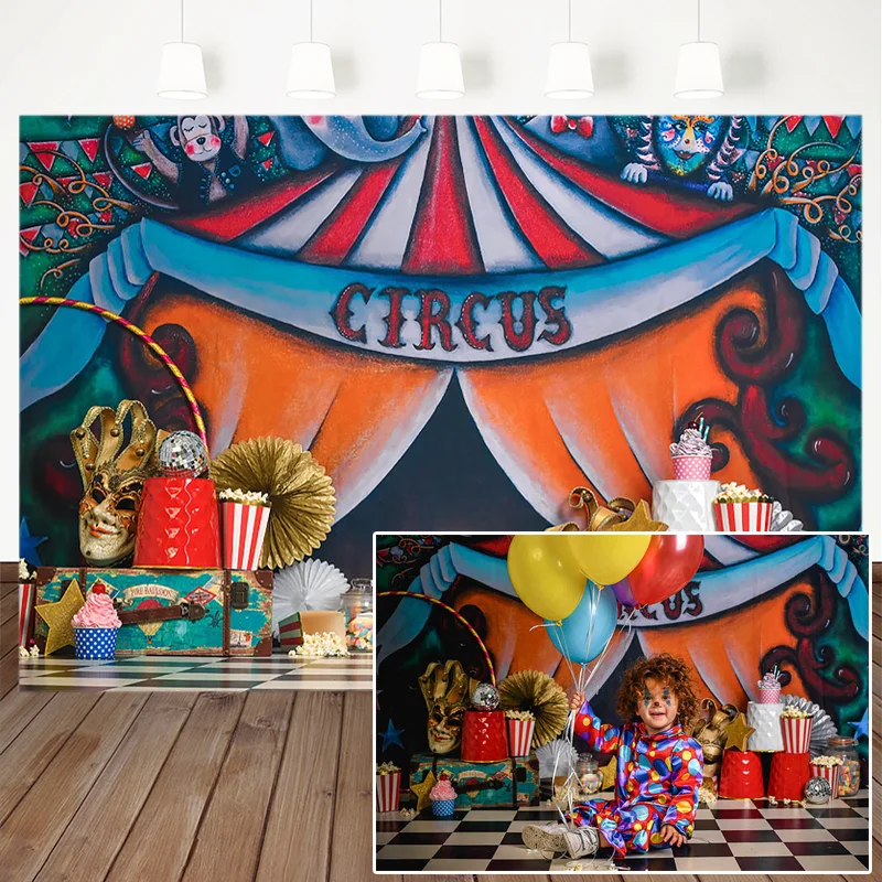 Circus Photography Backdrop Mask Theme Popcorn Decoration Birthday Background Bsby Shower For Photo Studio Newborn Kids Props