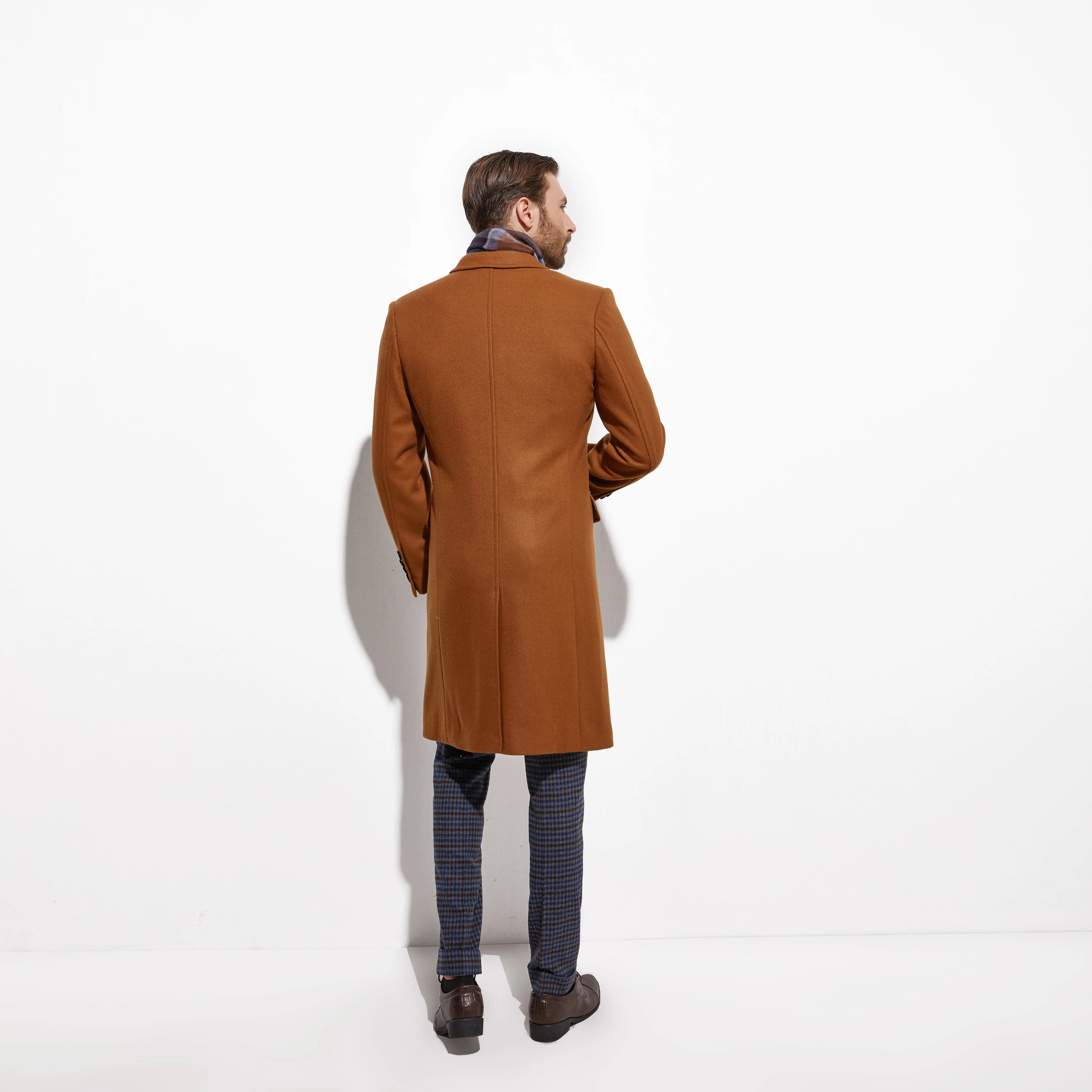 Winter Caramel Color Topcoat Custom Made Heavy Warm Wool Blend Tailored Slim Fashion Dark Brown Trench Coat