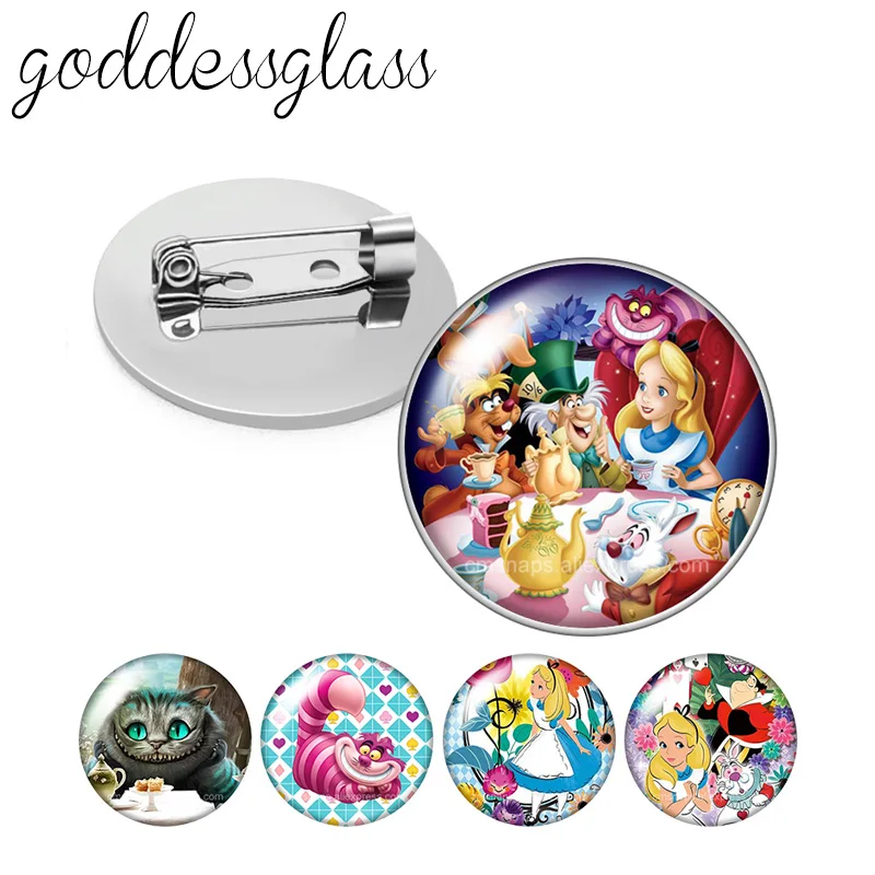 Princesa Alice Cheshire gato conejo foto cabujón de cristal broche pinback botón bolsa ropa Denim Jeans solapa Pin insignia