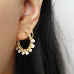 30MM Gold Filled Natural Pearls Earrings Gold Hoop Earrings Handmade Jewelry Brincos Minimalism Oorbellen Pendientes Earrings