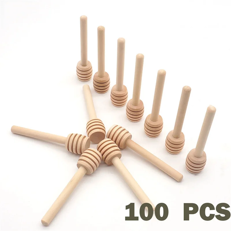 10/50/100pcs Mini Wood Honey Dipper Sticks Wrapped Honey Jar Dispense Drizzle Wooden Stirrers Honey Kitchen Stirring Tools 70%