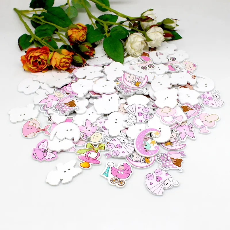 40pcs Mix baby Decorative Buttons Sewing Scrapbooking Wooden Buttons for Crafts Scrapbooking Accessories