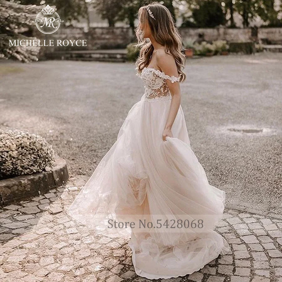 Michelle Royce A-Linie Brautkleid mit Herzausschnitt, schulterfrei, mit Ausschnitten, Kapellenschleppe, Brautkleid, Vestido De Novia