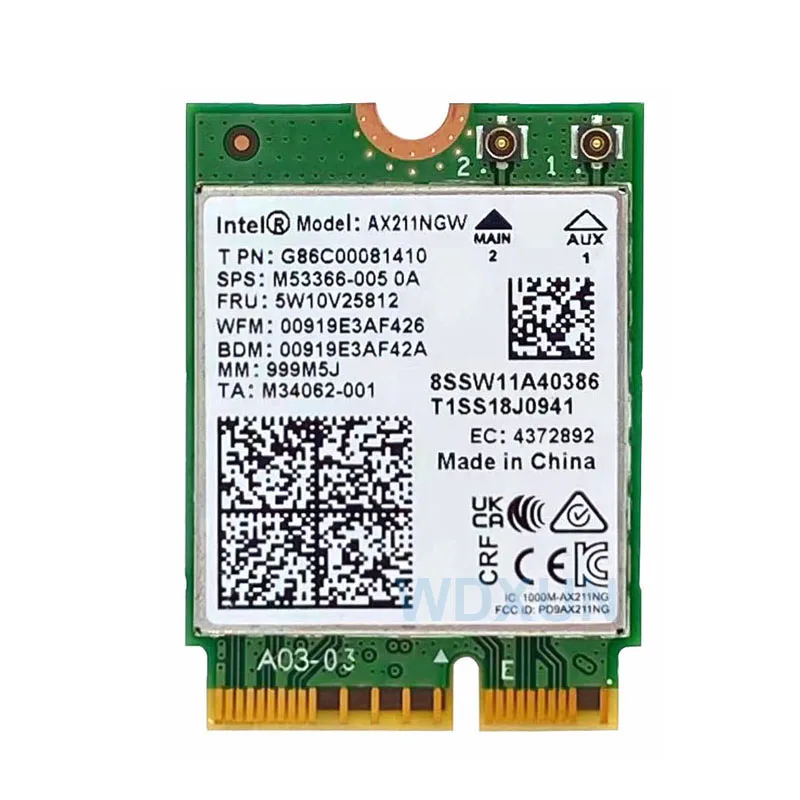 Adaptateur de carte réseau sans fil 6E AX211NGW, Tri-bande 2.4G/5G/6Ghz, Bluetooth 5.2, Intel AX211 M.2, KeyE CNVio, windows 10