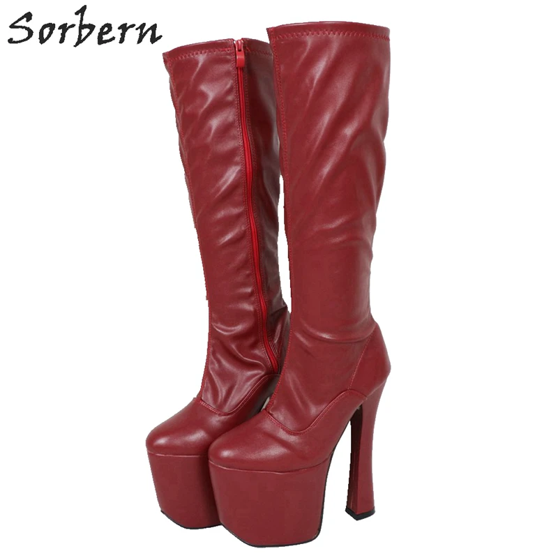 Sorbern Knee High Boots Block Heels 20Cm Comfortable Platform Woman Shoes Pole Dancing Boots Unisex Sissyboy Big Size Boots