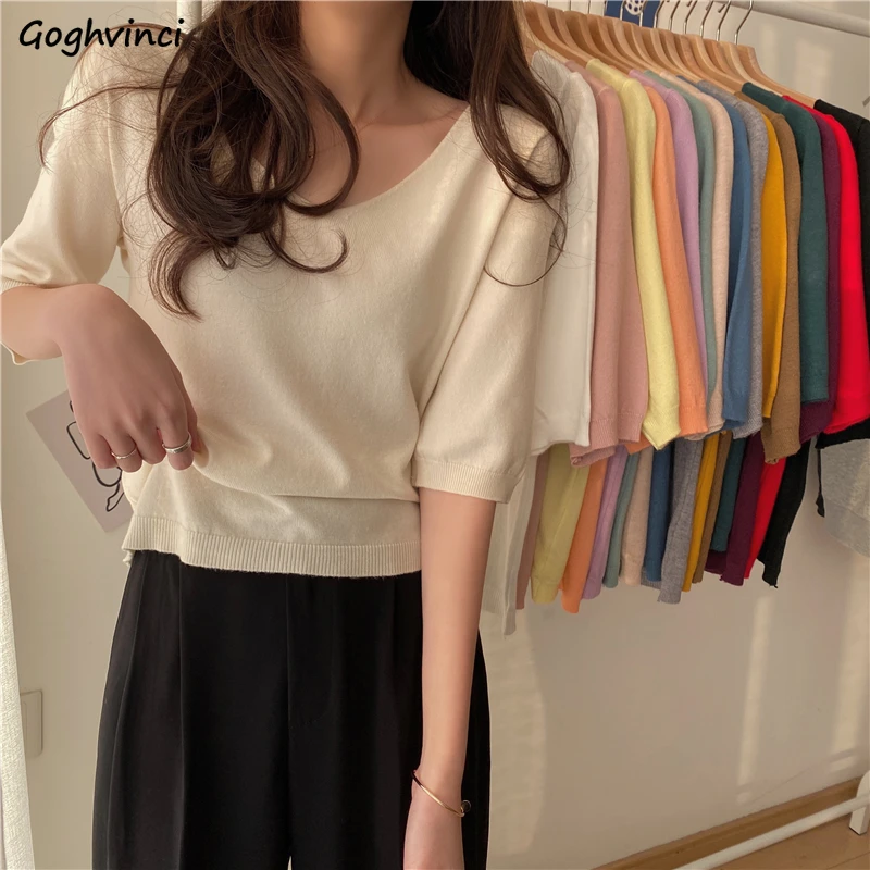 

Pullovers Women Solid V-neck Various Colors Tender Lantern Sleeve College Inside Simple Popular Hot Sale Leisure Girls Young New