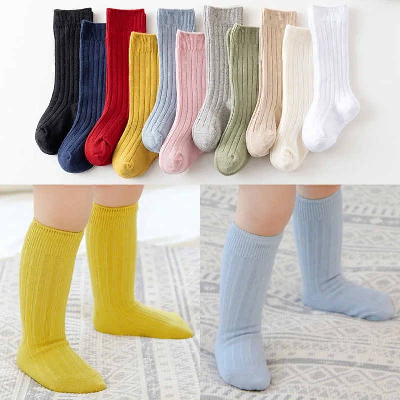 

Spring Baby Boys Girls Socks Solid Color Knitted Knee High Long Socks for Babies Bootes Socks Children Leg Warmers Socks Meias